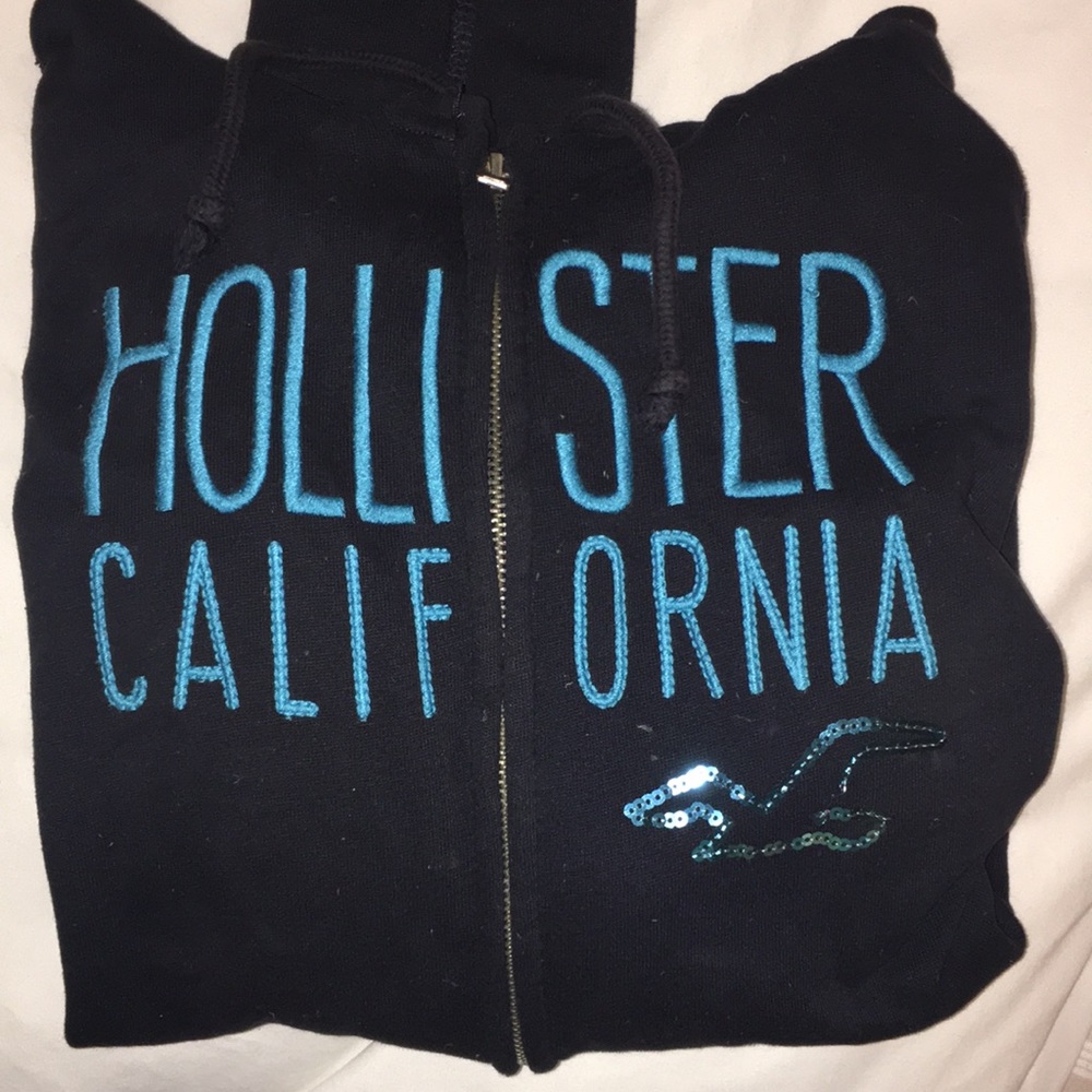 hollister zip up logo hoodie